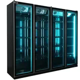 Romux® Glastürkühlschrank MD 2200 Liter 4 Türen Schwarz mit Belüftet | Professioneller Getränkekühlschrank mit Glastür & LED