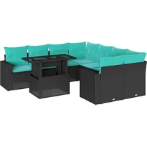 vidaXL 9-teiliges Gartensofa-Set mit Kissen, schwarzes Polyrattan