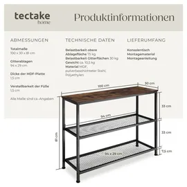 Tectake Bristol Konsolentisch 100x30x81cm braun
