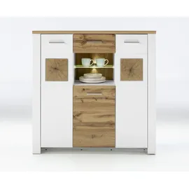 Quartier Highboard 122 x 122 x 39 cm Weiß / Eiche