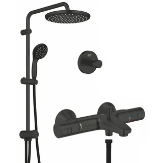 GROHE Start- Dusch- Installationsset (inkl. Duschsystem mit Umstellung, Wannen- Thermostat + Bademantelhaken), rund, matte black