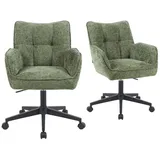 dubi möbel Bürostühle 2er Set, höhenverstellbar & 360° drehbar, ergonomisch gepolstert mit Taschenfederkern, Drehstuhl mit Armlehnen, Rollstuhl modern, Stoff Grün, Modell Mika-Sven