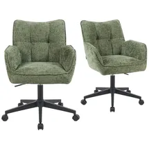 dubi möbel Bürostühle 2er Set, höhenverstellbar & 360° drehbar, ergonomisch gepolstert mit Taschenfederkern, Drehstuhl mit Armlehnen, Rollstuhl modern, Stoff Grün, Modell Mika-Sven