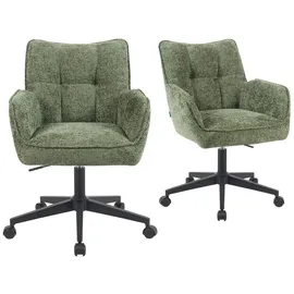 dubi möbel Bürostühle 2er Set, höhenverstellbar & 360° drehbar, ergonomisch gepolstert mit Taschenfederkern, Drehstuhl mit Armlehnen, Rollstuhl modern, Stoff Grün, Modell Mika-Sven