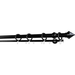 Gardinenstange GARESA "Palmi", schwarz, L:320cm Ø:28mm, Kunststoff, Holzwerkstoff, Gardinenstangen, Vorhanggarnitur, Kunststoff, verlängerbar, mit Ringe/2 Lauf Gleiter