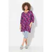 Ulla Popken Damen große Größen Übergrößen Plus Size Longshirt, A-Linie, Zierbänder, V-Ausschnitt, 3/4-Arm Marine 42+ 837924130-42+ - 42-44