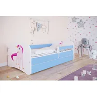 Sellbee Kinderbett Jugendbett 70x140 cm Blau mit Matratze Rausfallschutz