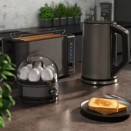 Arendo - Wasserkocher mit Toaster und Eierkocher SET Edelstahl Grau Wasserkocher 1,5L 40° - 100°C, Toaster 4 Scheiben LED-Display 6 Bräunungsgrade