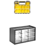 Stanley FatMax Werkzeug-Profi-Organizer (45 x 7 x 36 cm, flache Fächer) + Stanley Kleinteilemagazin / Sortimentskasten (36.5x21.3x15.5cm, mit neun Schubladen, geeignet für Wandmontage)