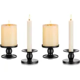 Romadedi Kerzenständer Stabkerzen Schwarz Metall - 4er Set Kerzenhalter Stabkerze Stumpenkerzen Vintage Morden Deko für Hochzeit Tischdeko Weihnachten Wohnzimmer Adventskranz