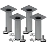 Stahlia Möbelfüße verstellbar (4er Set) Silber 20cm Höhe belastbar bis 50kg Sofafüße Schrankfüße Möbelbeine höhenverstellbare Füße Metallbeine