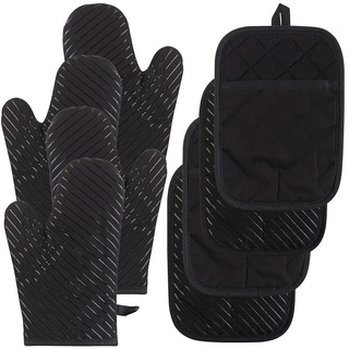 8er-Set Silikon-Anti-Rutsch-Ofenhandschuhe & XL-Topflappen, bis 240 °C