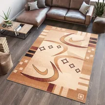 Tapiso Atlas Teppich Kurzflor Streifen Bumerang Creme Beige Braun Meliert Wohnzimmer Schlafzimmer Vintage Modern ÖKOTEX 100 x 200 cm