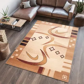 Tapiso Atlas Teppich Kurzflor Streifen Bumerang Creme Beige Braun Meliert Wohnzimmer Schlafzimmer Vintage Modern ÖKOTEX 100 x 200 cm