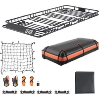 Vevor Dachgepäckträgerkorb Autodachkorb (2120 x 990 x 105 mm) universeller Dachgepäckträger mit Gepäcktasche & Netz & Ratschengurten (113,4 kg Max Tragkraft), Autodach-Gepäckträger für SUV Lkw