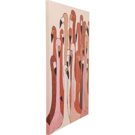 Kare Bild Touched Flamingo Meeting, Rosa/Rot, Leinwandbild, Canvas, Massivholz Rahmen, Acrylfarbe, handgemalte Details, 120x90x4 cm