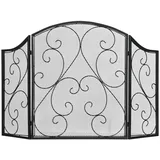 Homcom Kamingitter Klappbares Kaminschutzgitter, Ofenschutzgitter mit 3 Paneelen Funkenschutzgitter im Vintage-Design für Wohnzimmer, Metall, Schwarz 66L x 31B x 81H cm