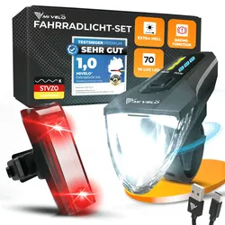 Fahrradlicht Set LED aufladbar mit Bremslicht "LUMIX PRO"