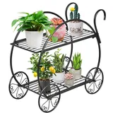 COSTWAY Pflanzenregal Blumenregal 2-stufig, Blumenständer freistehend, Blumentreppe Metall, Pflanzentreppe schwarz Pflanzenständer für Balkon Garten Terrasse