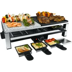 Steba Multi Raclette RC 108 mit Grillplatte und Natursteinplatte, inklusive Pfännchenablagen und Pfännchenschaber