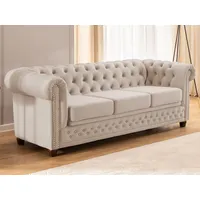 S-Style Möbel Chesterfield-Sofa 3-Sitzer mit Schlaffunktion Cleo Blink aus Samt mit Kristallsteppung, mit Wellenfederung beige