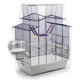 Großer XXL Vogelkäfig für Wellensittiche Kanarien Freisitz Gratis Badehaus Leiter und viel Zubehör (blau Weiss)