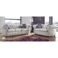 JVmoebel Chesterfield-Sofa, Chesterfield 3+2 Sitzer Garnitur Sofa Couch silberfarben