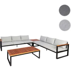 Garten-Garnitur HWC-L26, Gartenlounge Lounge-Set Sitzgruppe Sofa, Metall Akazie Holz MVG-zertifiziert ~ hellgrau