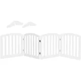 RELAX4LIFE 4-teiliges Absperrgitter, Hunde Treppengitter aus Holz, Schutzgitter mit 4 Gitter & Metallscharnieren, freistehendes Kaminschutzgitter für Haustiere und Kinder, Kindergitter klappbar, weiß