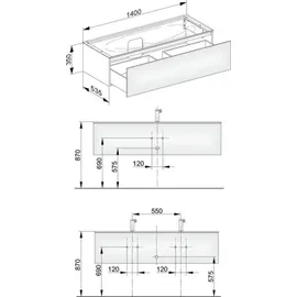 Keuco Edition 11 Waschtischunterschrank, 1 Frontauszug, mit LED-Innenbeleuchtung, 1400x350x535mm, 31361370100,