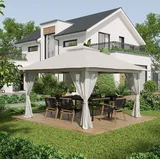 Gartenpavillon Pop-up Aus Metall Und Polyester, Cremeweiß, 392x392x283 Cm, H√∂henverstellbar, Wasserfest, Uv50+