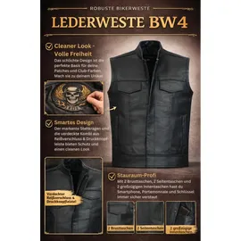 PAULGOS Lederweste Biker Kutte Clubweste Chopper Weste 100% Echtleder BW4 schwarz - Gr.: XL