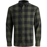 JACK & JONES Gingham Twill Langarmhemd Dusty Olive / Slim Fit XS