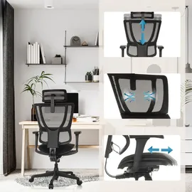 HJH Office Bürostuhl ERGOHUMAN SLIM ECO F GEN2 Netzstoff / Stoff - Schwarz