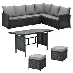 SVITA MONROE Garten-Lounge Set Polyrattan Lounge-Möbel Sitzgruppe Schwarz