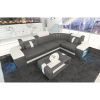 Sofa Dreams Ecksofa Ledercouch Ledersofa Bergamo L Form Leder Sofa, Couch, mit LED, wahlweise mit Bettfunktion als Schlafsofa, Designersofa grau