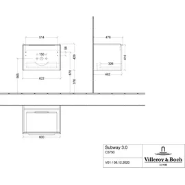 Villeroy & Boch Waschbeckenunterschrank Subway 3.0 1 Auszug 62,2 x 43,2 x 47,8 cm Taupe