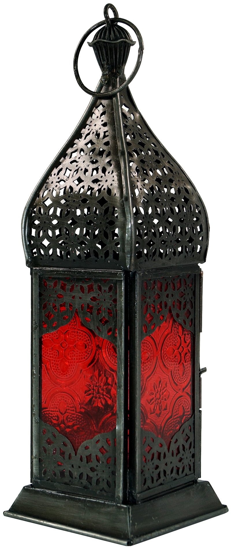 GURU SHOP Orientalische Metall/Glas Laterne in Marrokanischem Design, Windlicht, Rot, Farbe: Rot, 23x7,5x7,5 cm, Orientalische Laternen