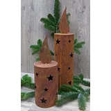 2er Set Windlicht Kerze 35 + 50 cm aus Metall Edelrost Rost Weihnachten Deko Weihnachtsbaum