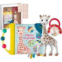 Vulli Sophie la girafe Geschenkset mit Greifling aus Naturkautschuk, Rassel - Stoffbuch, mehrfarbig