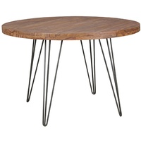 Design Esszimmertisch BAGLI rund Ø 120 x 78 cm Sheesham Massiv-Holz | Landhaus Esstisch braun | Tisch für Esszimmer Küchentisch 4 Personen