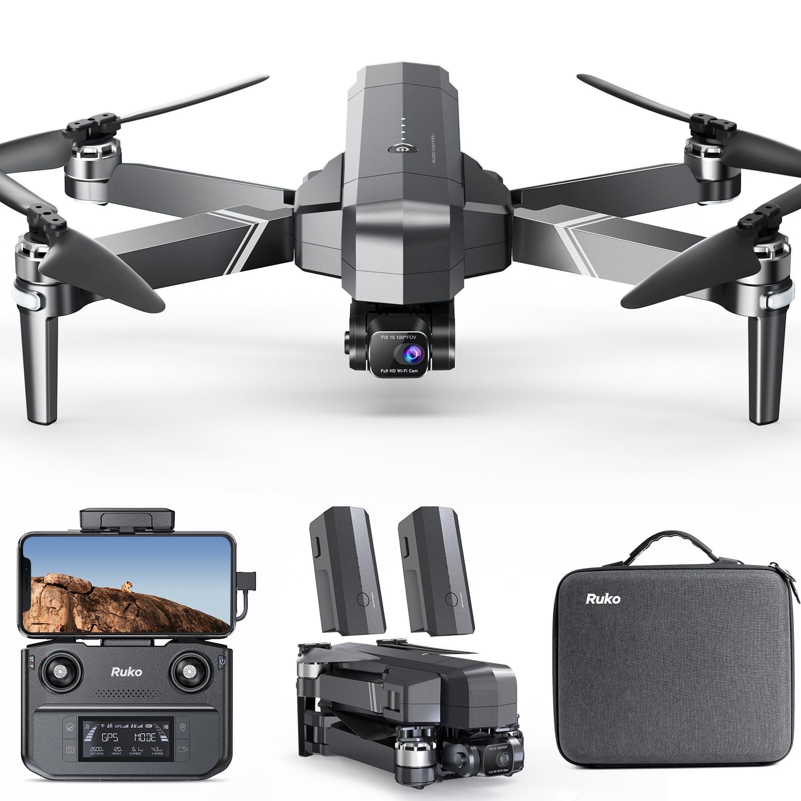 Ruko F11GIM2 Drohne mit Kamera 4K,3KM FPV Übertragung,64 Mins Flugzeit ,2-Achsen+EIS-Anti-Shake,Windstärke 6,RTH Drone für Erwachsen,GPS folgen Sie mir,Wegpunkt fliegen Funktionen