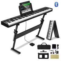 Vevor 88-Tasten-Klappklavier, Bluetooth und MIDI, tragbares elektronisches digitales Klappklavier mit Ständer, Sustain-Pedaltasche, berührungsempfindliche Tasten, wiederaufladbar für Anfänger, Jugendliche und Erwachsene, schwarz