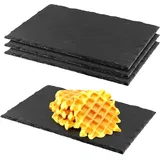 FUNSUEI 4 Stück Schieferplatte Rechteckig, 30 x 20cm Schieferplatte Servierplatte, Schieferplatten Schwarz für Sushi, Käse, Buffet, Vorspeisen, Desserts