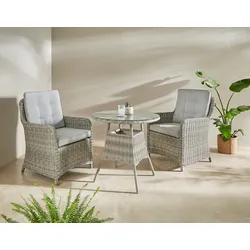 Garten-Essgruppe KONIFERA "Venedig", grau (hellgrau), Sitzmöbel-Sets, Hellgrau, Tischplatte aus 5 mm starkem Sicherheitsglas