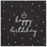 Partydeco Partydeco, Servietten Happy Birthday schwarz 33x33cm/20St.