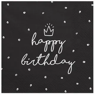 Partydeco Servietten Happy Birthday schwarz 33x33cm/20St.