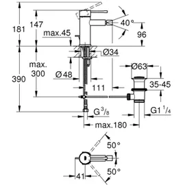 Grohe Essence Einhand-Bidetbatterie, mit Zugstangen-Ablaufgarnitur, - cool sunrise gebürstet