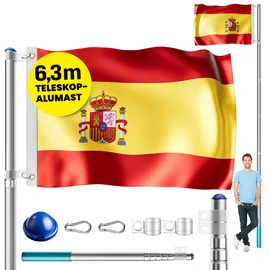 monzana MONZANA® Aluminium Teleskop 630cm Bodenhülse 60cm inkl. Flagge Flaggenmast Mast Alu