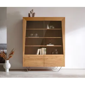DeLife Kayu Akazie Natur 2 Glastüren V-Fuß Highboard
